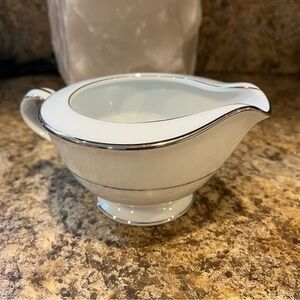 Noritake Envoy Creamer Gravy Pitcher White with Silver Trim